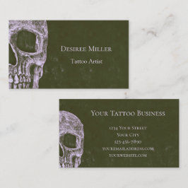 Gothic Half Skull Olive Green Grunge Tattoo Artist Visitenkarte