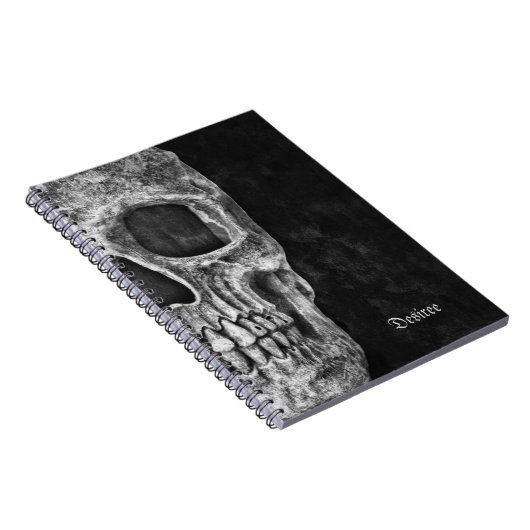 Gothic Half Skull Schwarz und Weiß Cool Grunge Notizblock (Rechte Seite)