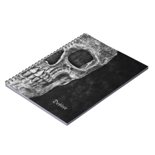 Gothic Half Skull Schwarz und Weiß Cool Grunge Notizblock (Linke Seite)