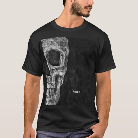 Gothic Half Skull Schwarz und Weiß Cool Grunge T-Shirt (Vorderseite)