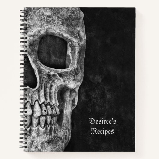 Gothic Half Skull Schwarz-Weiß Coole Rezepte Notizblock (Vorderseite)