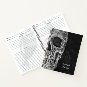 Gothic Half Skull Schwarz-Weiß Coole Rezepte Notizblock
