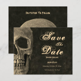Gothic Half Skull Sepia Save the Date