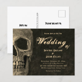 Gothic Half Skull Sepia Vintag Hallowedding Einladungspostkarte