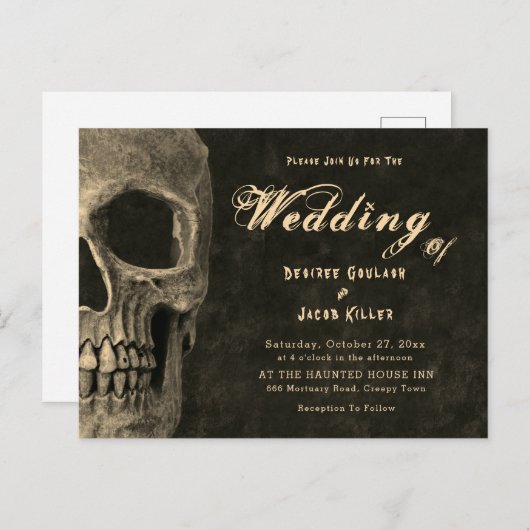 Gothic Half Skull Sepia Vintag Hallowedding Einladungspostkarte (Vorne/Hinten)