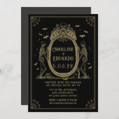 Gothic Hallowedding Gold Skeletts Wedding Einladung (Vorne/Hinten)