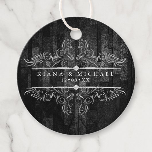 Gothic Hallowedding Scrollwork B&W ID866 Geschenkanhänger (Vorderseite)