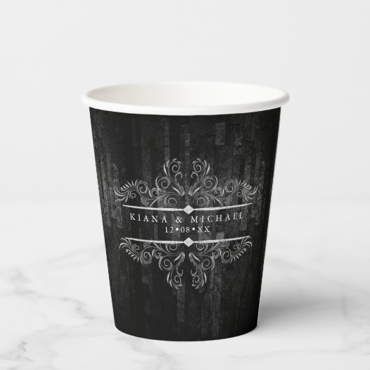 Gothic Hallowedding Scrollwork B&W ID866 Pappbecher (Rückseite)