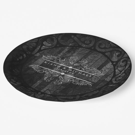 Gothic Hallowedding Scrollwork B&W ID866 Pappteller (Schrägansicht)