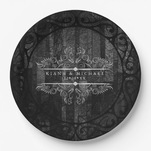 Gothic Hallowedding Scrollwork B&W ID866 Pappteller (Vorderseite)