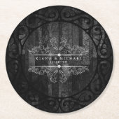 Gothic Hallowedding Scrollwork B&W ID866 Runder Pappuntersetzer (Vorderseite)