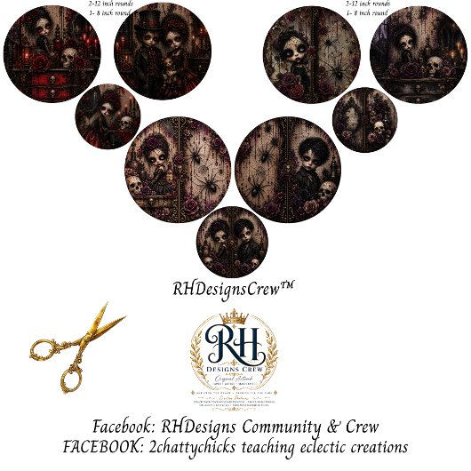 Gothic Halloween 12 & 8" Runde Decoupage Geschenkpapier Set