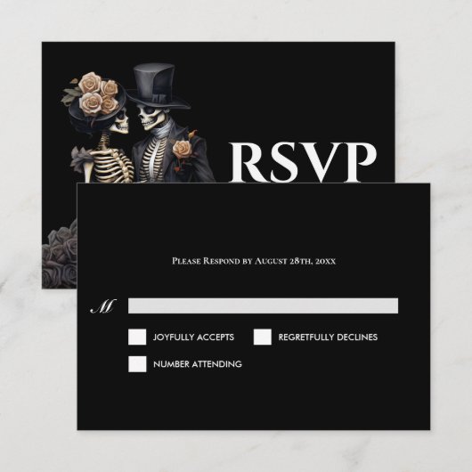 Gothic Halloween Alternative Hochzeit RSVP Karte (Vorne/Hinten)