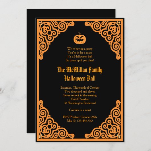 Gothic Halloween Ball Costume Party Einladung (Vorne/Hinten)