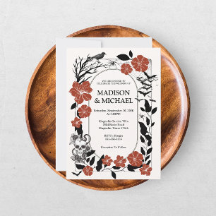 Gothic Halloween Black and Burgund Wedding Einladung