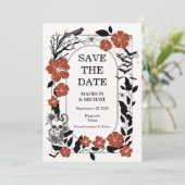 Gothic Halloween Black and Burgund Wedding Save The Date (Stehend Vorderseite)