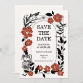 Gothic Halloween Black and Burgund Wedding Save The Date (Vorne/Hinten)
