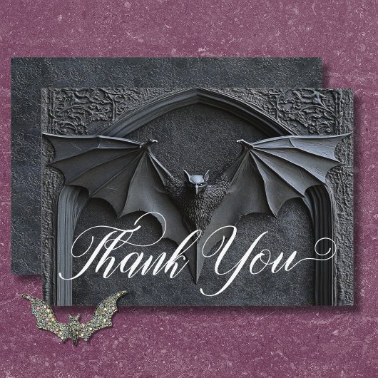 Gothic Halloween Black Bat & Arch Wedding Dankeskarte