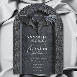 Gothic Halloween Black Bat & Arch Wedding Einladung