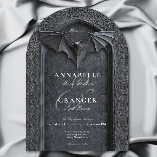 Gothic Halloween Black Bat & Arch Wedding Einladung