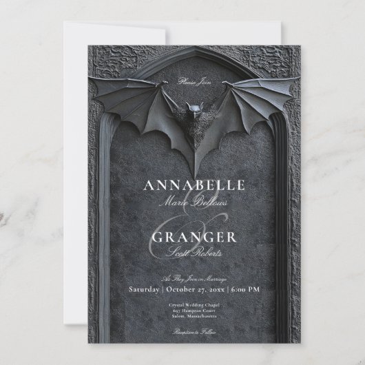 Gothic Halloween Black Bat & Arch Wedding Einladung (Vorderseite)