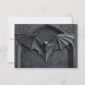 Gothic Halloween Black Bat & Arch Wedding QR Code RSVP Karte (Vorderseite)