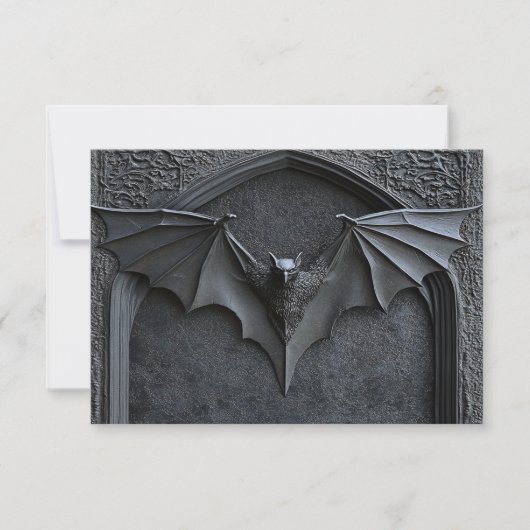 Gothic Halloween Black Bat & Arch Wedding QR Code RSVP Karte (Vorderseite)