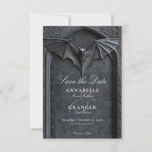 Gothic Halloween Black Bat & Arch Wedding Save The Date (Vorderseite)