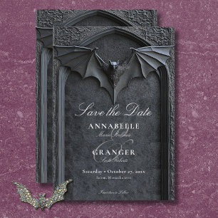 Gothic Halloween Black Bat & Arch Wedding Save The Date