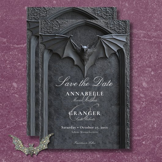 Gothic Halloween Black Bat & Arch Wedding Save The Date