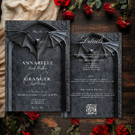 Gothic Halloween Black Bat & Arch Zwei-Seiten-Deta Einladung