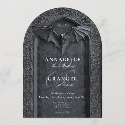 Gothic Halloween Black Bat Arch Zweiseitige Hochze Einladung (Vorderseite)