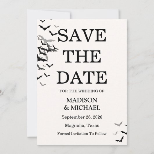 Gothic Halloween Black Bat Wedding Save The Date (Vorderseite)