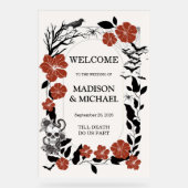 Gothic Halloween Black & Burgundy Wedding Willkomm Acrylschild (Vorderseite)