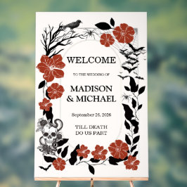 Gothic Halloween Black & Burgundy Wedding Willkomm Acrylschild