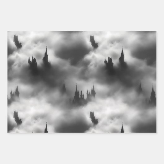 Gothic Halloween Black Castle Clouds Gifting Geschenkpapier Set (Vorderseite)