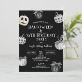 Gothic Halloween, Black Pumpkins Geburtstagsparty Einladung (Stehend Vorderseite)