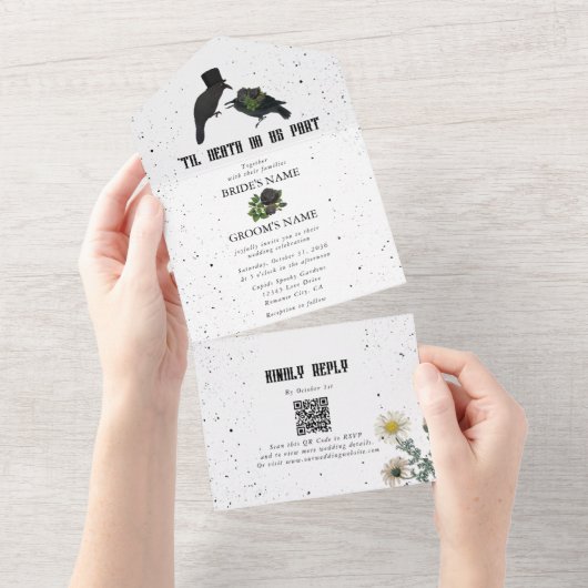 Gothic Halloween Black Rose Crows Wedding All In One Einladung (Abreißen)