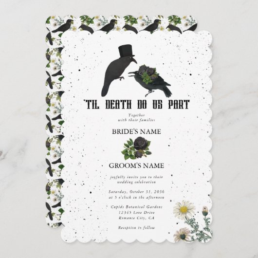 Gothic Halloween Black Rose Crows Wedding Einladung (Vorne/Hinten)