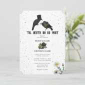 Gothic Halloween Black Rose Crows Wedding Einladung (Stehend Vorderseite)