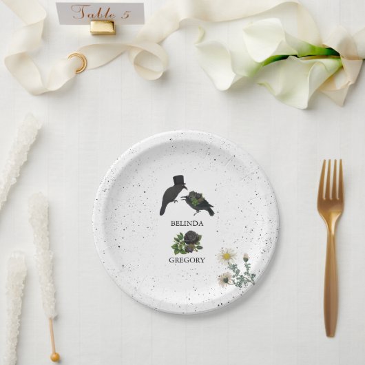 Gothic Halloween Black Rose Crows Wedding Pappteller (Hochzeit)