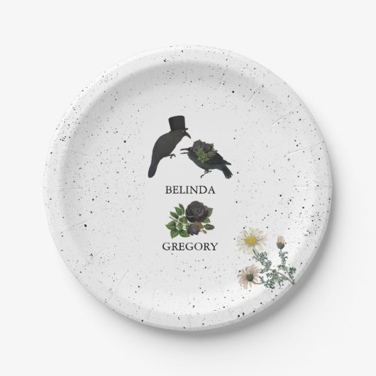 Gothic Halloween Black Rose Crows Wedding Pappteller (Vorderseite)