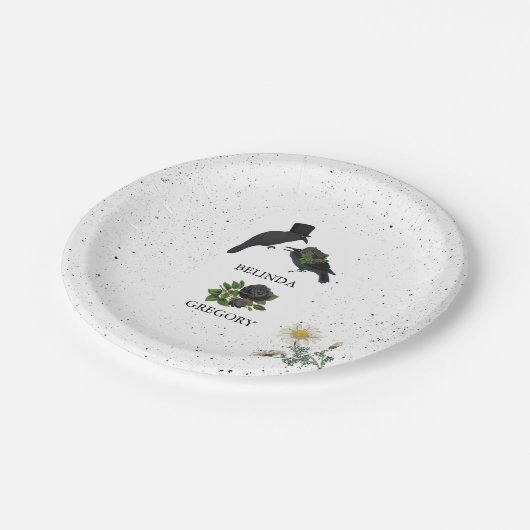 Gothic Halloween Black Rose Crows Wedding Pappteller (Schrägansicht)