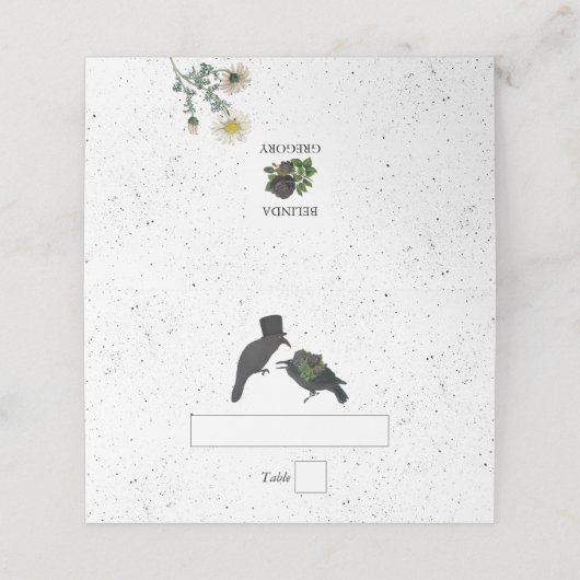 Gothic Halloween Black Rose Crows Wedding Platzkarte (Außenseite Aufgefaltet)