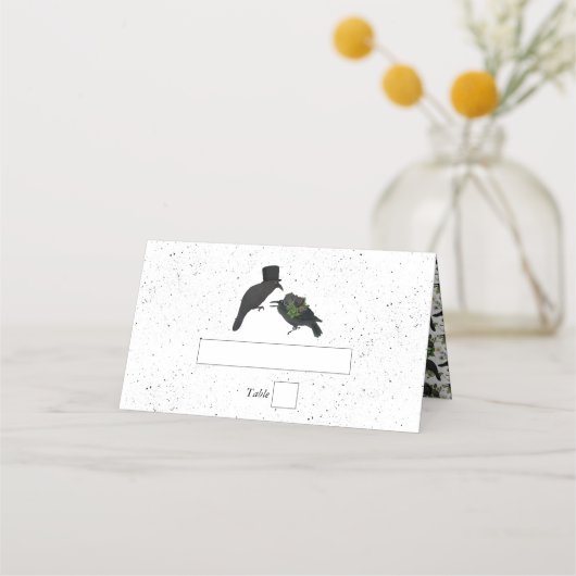 Gothic Halloween Black Rose Crows Wedding Platzkarte (Vorderseite)