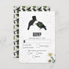 Gothic Halloween Black Rose Crows Wedding RSVP Karte