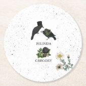 Gothic Halloween Black Rose Crows Wedding Runder Pappuntersetzer (Vorderseite)