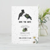 Gothic Halloween Black Rose Crows Wedding Save The Date (Stehend Vorderseite)