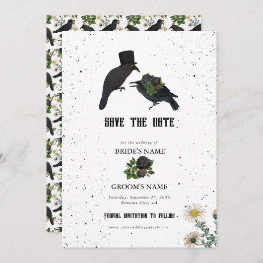 Gothic Halloween Black Rose Crows Wedding Save The Date (Vorne/Hinten)