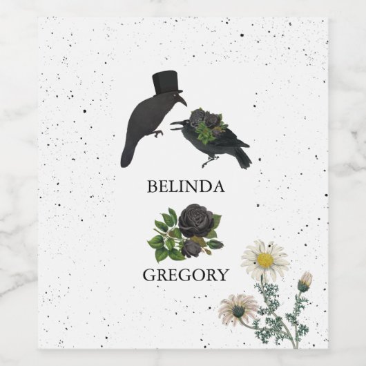 Gothic Halloween Black Rose Crows Wedding Weinetikett (Einzelnes Label)